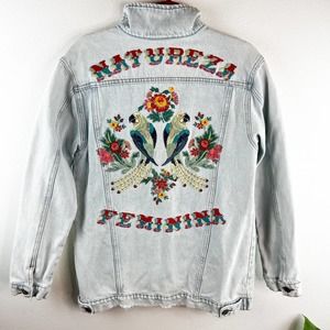 FARM Rio Boho Oversized Embroidered Denim Jacket Size S
